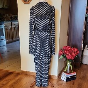 NWT Amour Vert Castile Navy and White Mia Dot Dress, Size XL